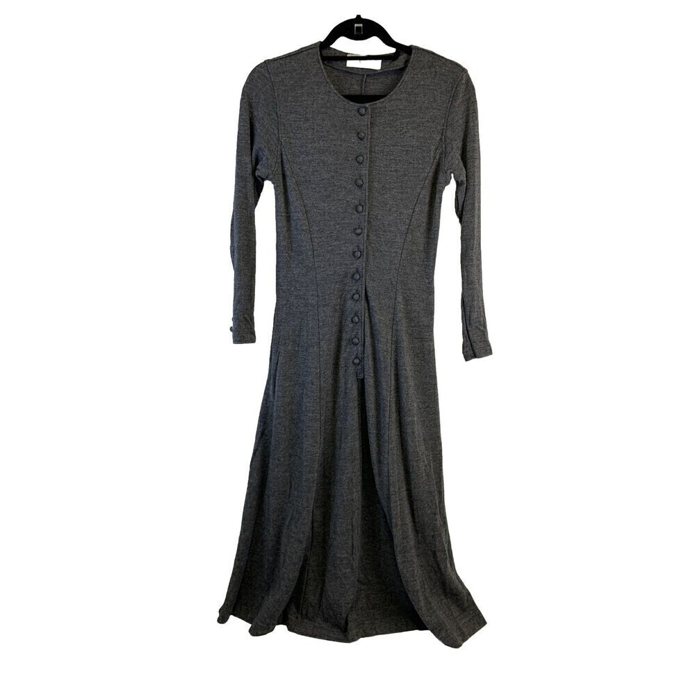 Anteprima Knit Dress Gray Minimalist Button Front Long Sleeve Pockets Women S